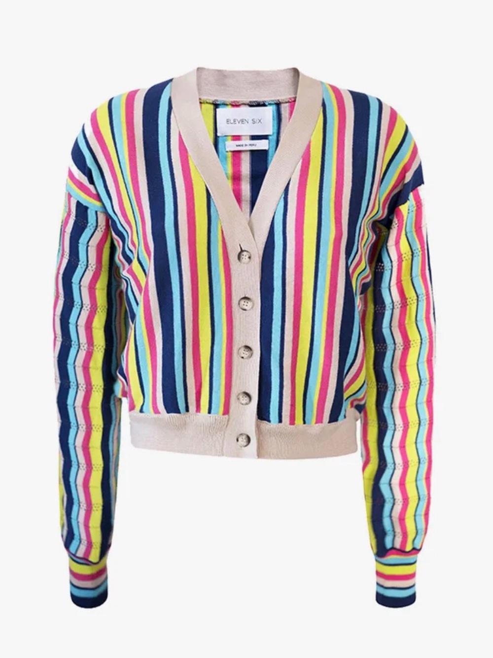 Eleven Six Rainbow Striped V-Neck Cardigan- XS/S